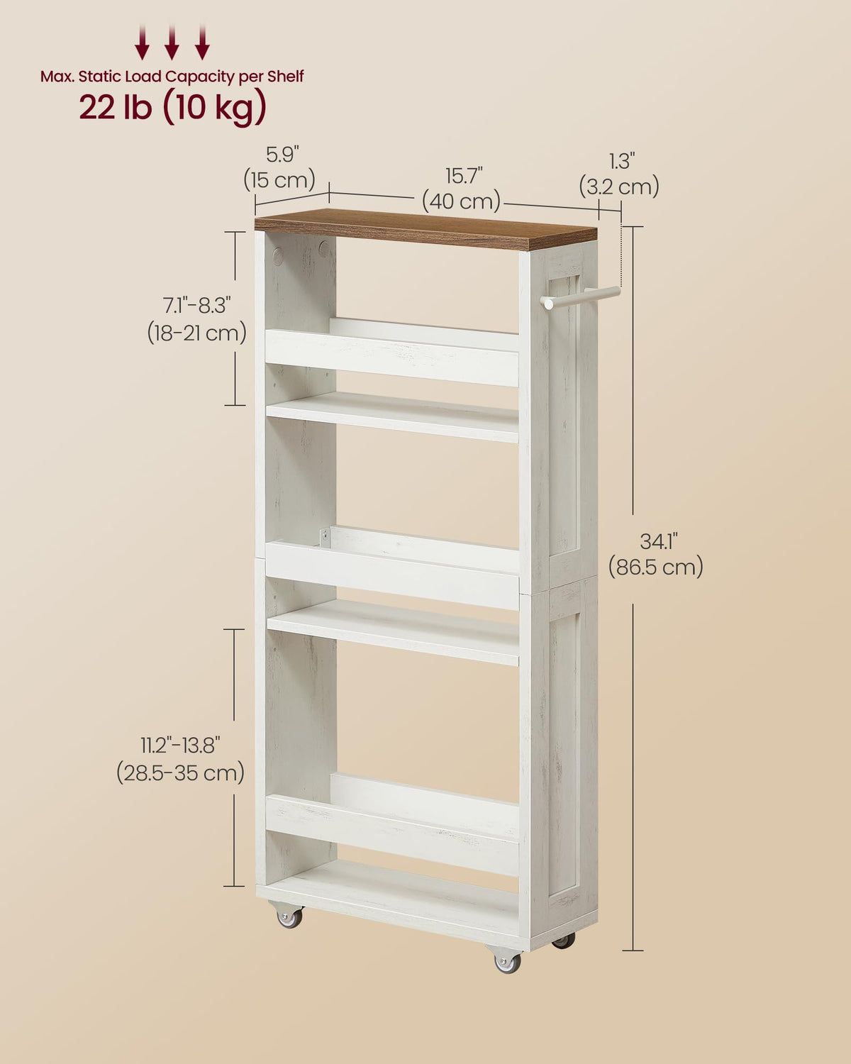 VASAGLE 4-Tier Slide-Out Storage Cart, Slim Kitchen Cart with Wheels