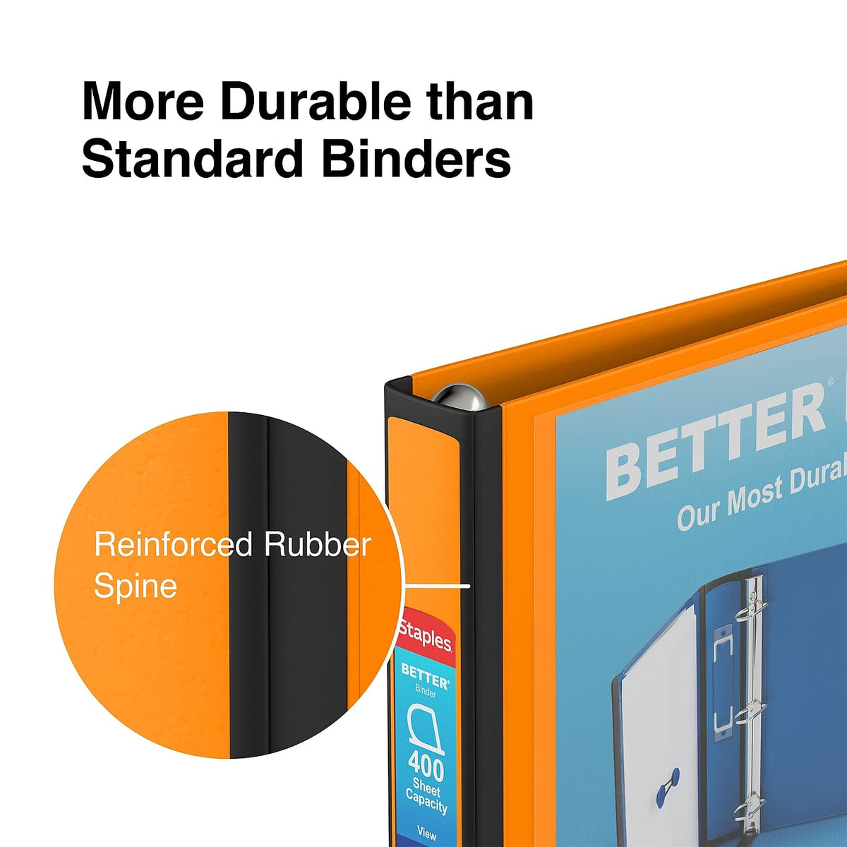Staples Better Binder, 1.5 Inch D-Ring, Orange, 400 Sheets, 3-Pack