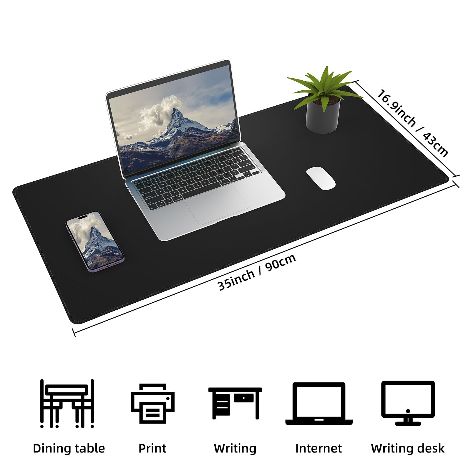 AFIING Desk Mat 35.4" x 17", Cork & PU Leather Desk Pad, Black