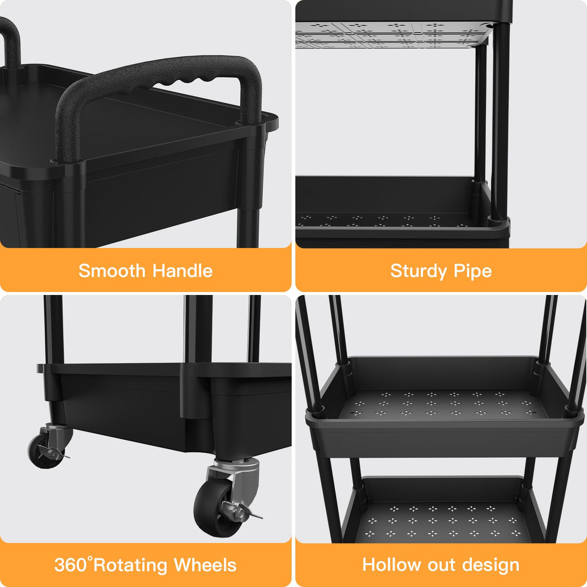 4 Tier Rolling Utility Cart with Drawer,REBECAT Utility Cart Made of Multifunctional Storage