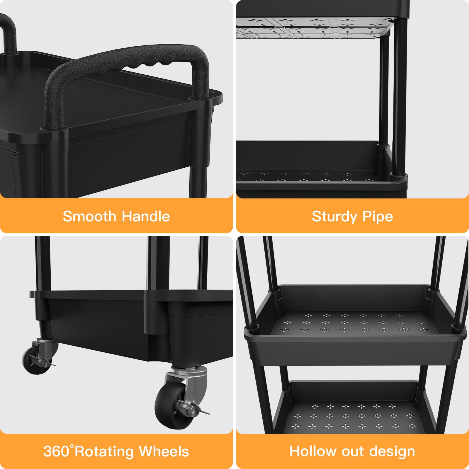 4 Tier Rolling Utility Cart with Drawer,REBECAT Utility Cart Made of Multifunctional Storage