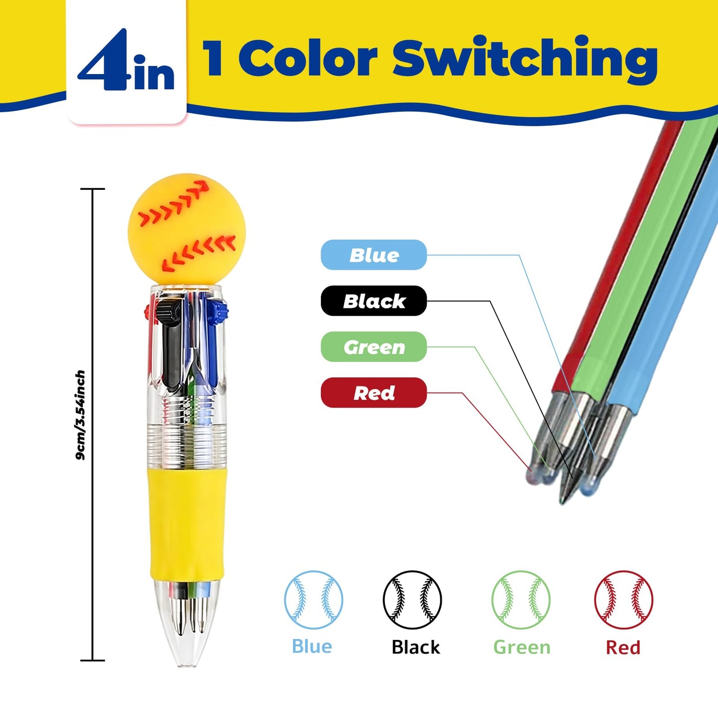 Zhirlyn Softball Party Favors Softball Pens Mini Multicolor Pen in One Cute Fun 4-in-1 Pens Bulk