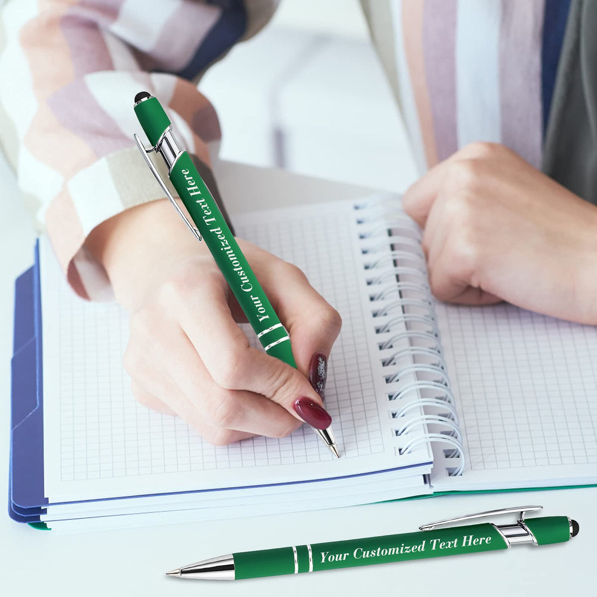 10 Pcs Personalized Pens in Bulk with Stylus Tip - Custom Print with Name 0.5 mm Soft Touch Medium