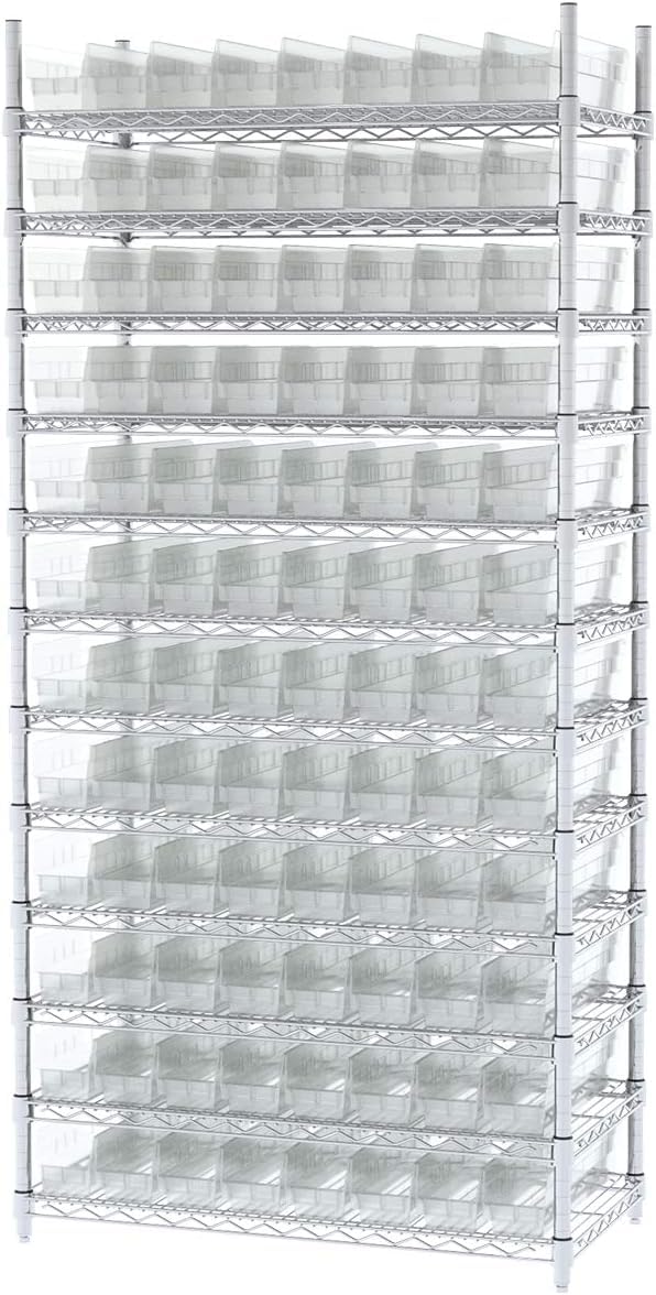 Akro-Mils 30128 Heavy Duty Plastic Shelf Bins, 18"x 4"x 4", Clear, 12-Pack