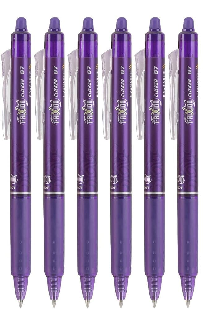 Advantage Gifts Clicker Retractable Erasable Gel Pens Fine Point (.7mm) Purple Ink 6-pk;