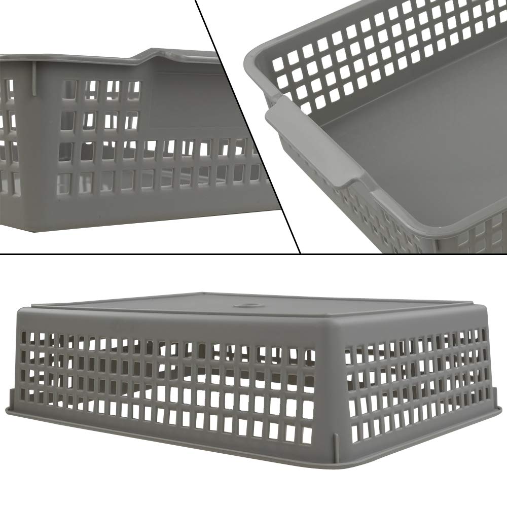 Doryh 6 Packs Plastic Storage Basket, Grey Office Organizer Basket Tray
