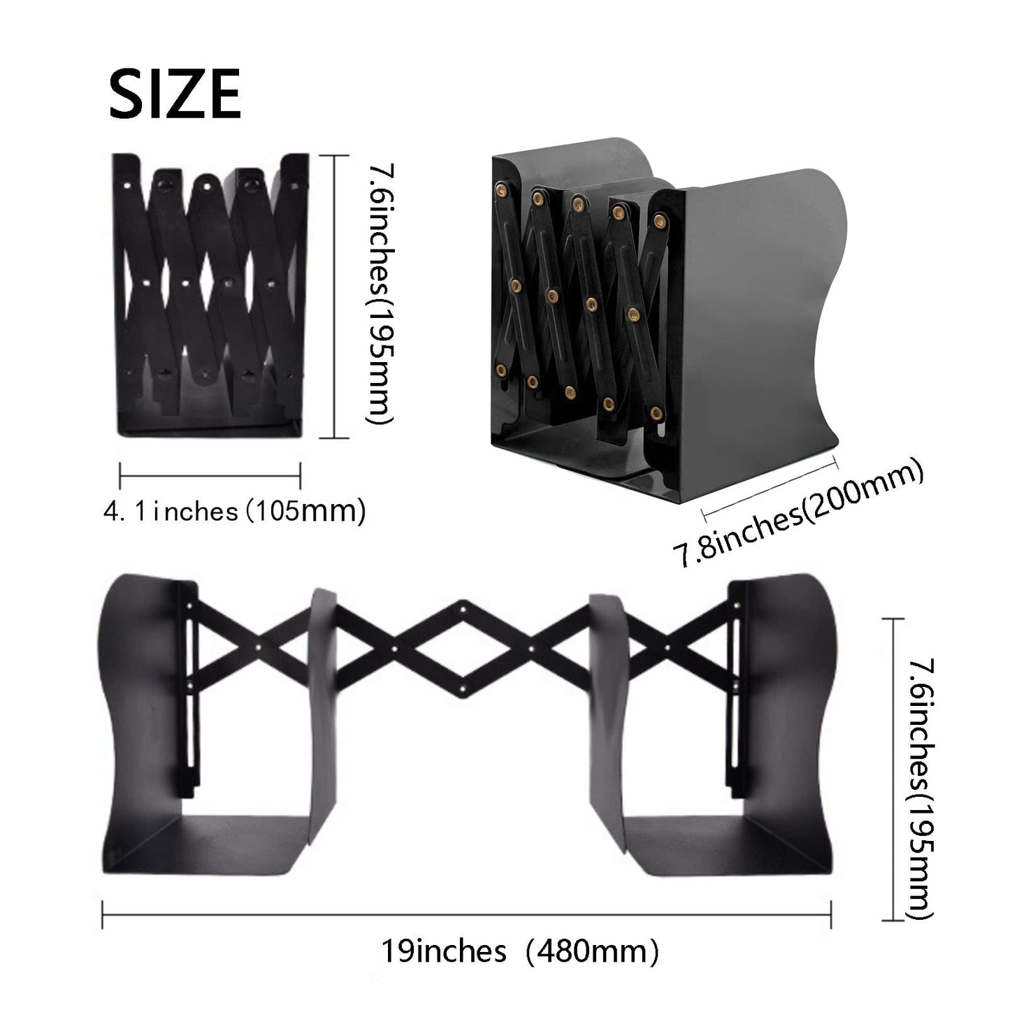 Zyners Adjustable Metal Bookends Heavy Duty for Shelves, 2 Dividers, Anti-Slip Design Expandable