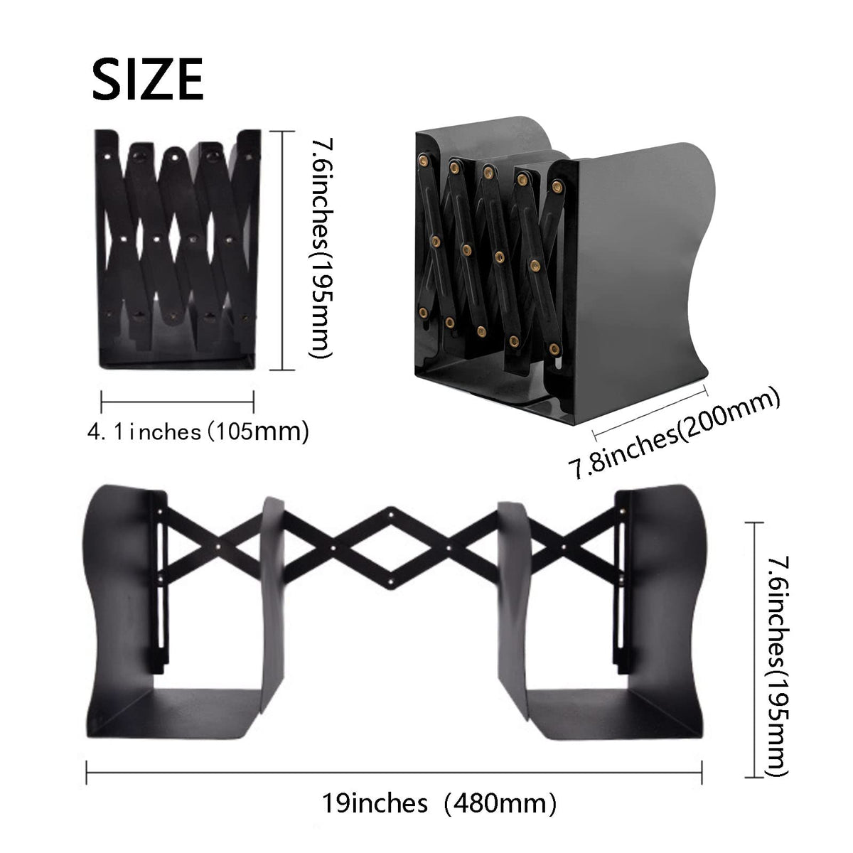 Zyners Adjustable Metal Bookends Heavy Duty for Shelves, 2 Dividers, Anti-Slip Design Expandable