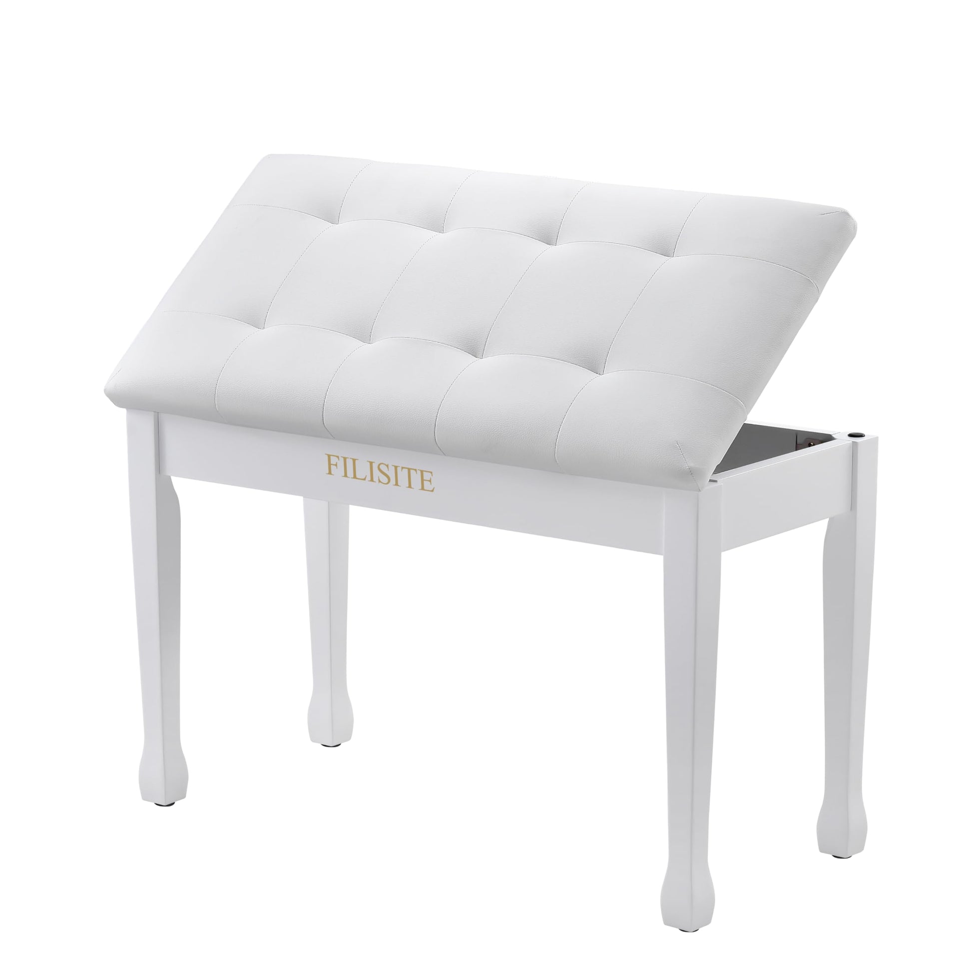 FILISITE Duet Piano Bench with Storage, Wooden Piano Stool with Waterproof Padded Cushion, Bench