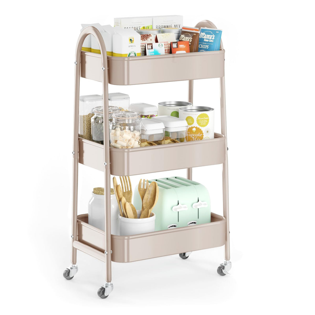 EAGMAK 3 Tier Utility Rolling Cart, Metal Storage Cart with Handle and Lockable Wheels