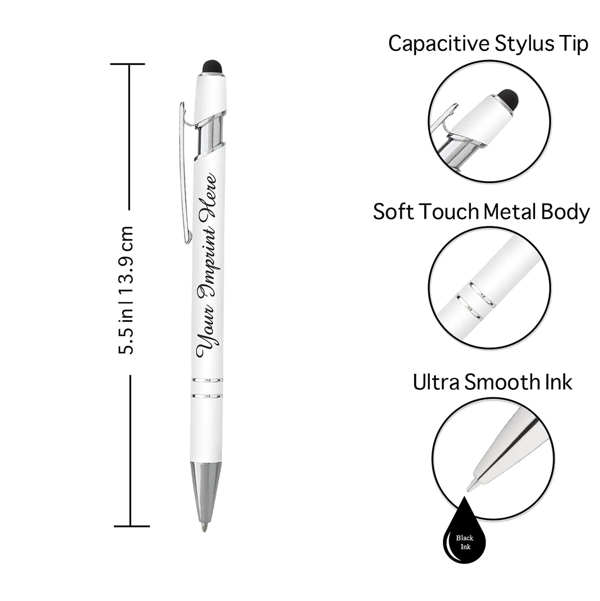 ExpressDesigns™ - Personalized Pens - Rainbow Rubberized Soft Touch Ballpoint Pen with Stylus Tip
