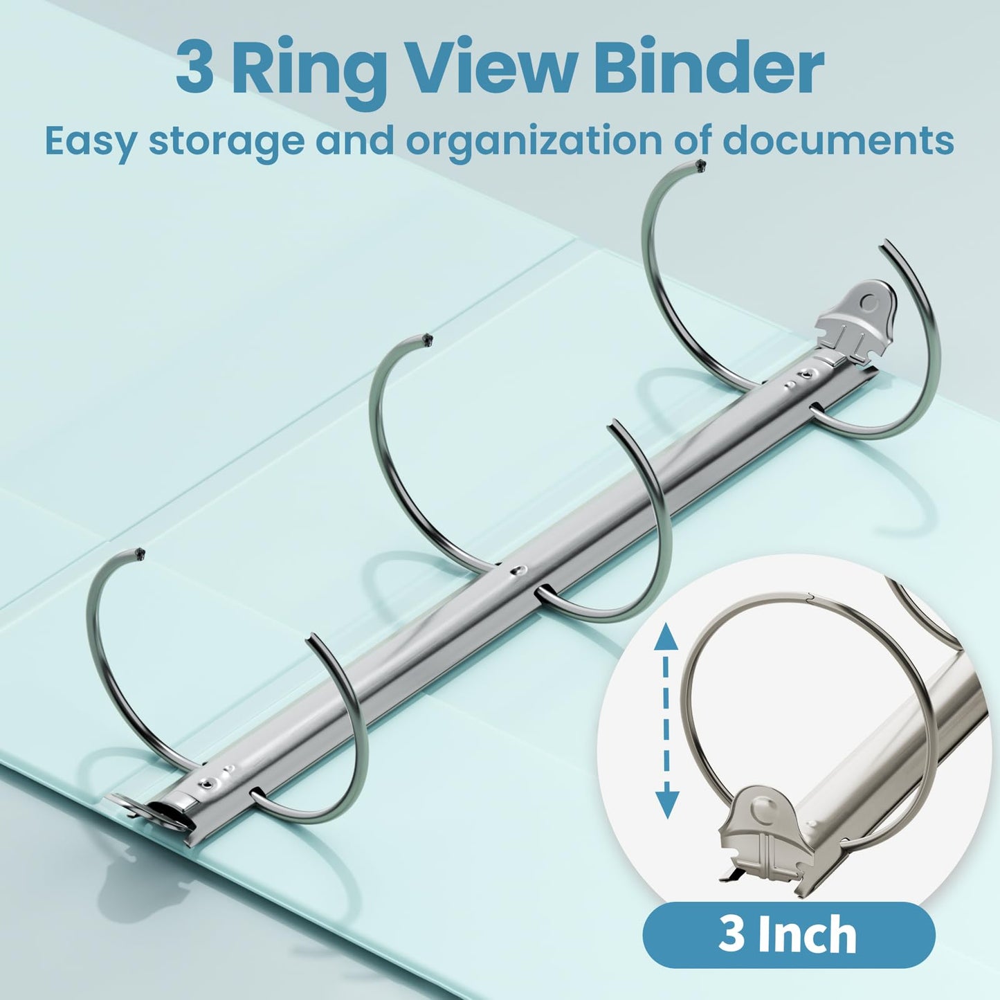 SUNEE 3 Ring Binder 3 Inch 4 Pack, 3" Clear View Binder Three Ring PVC-Free (Fit 8.5x11 Inches) for