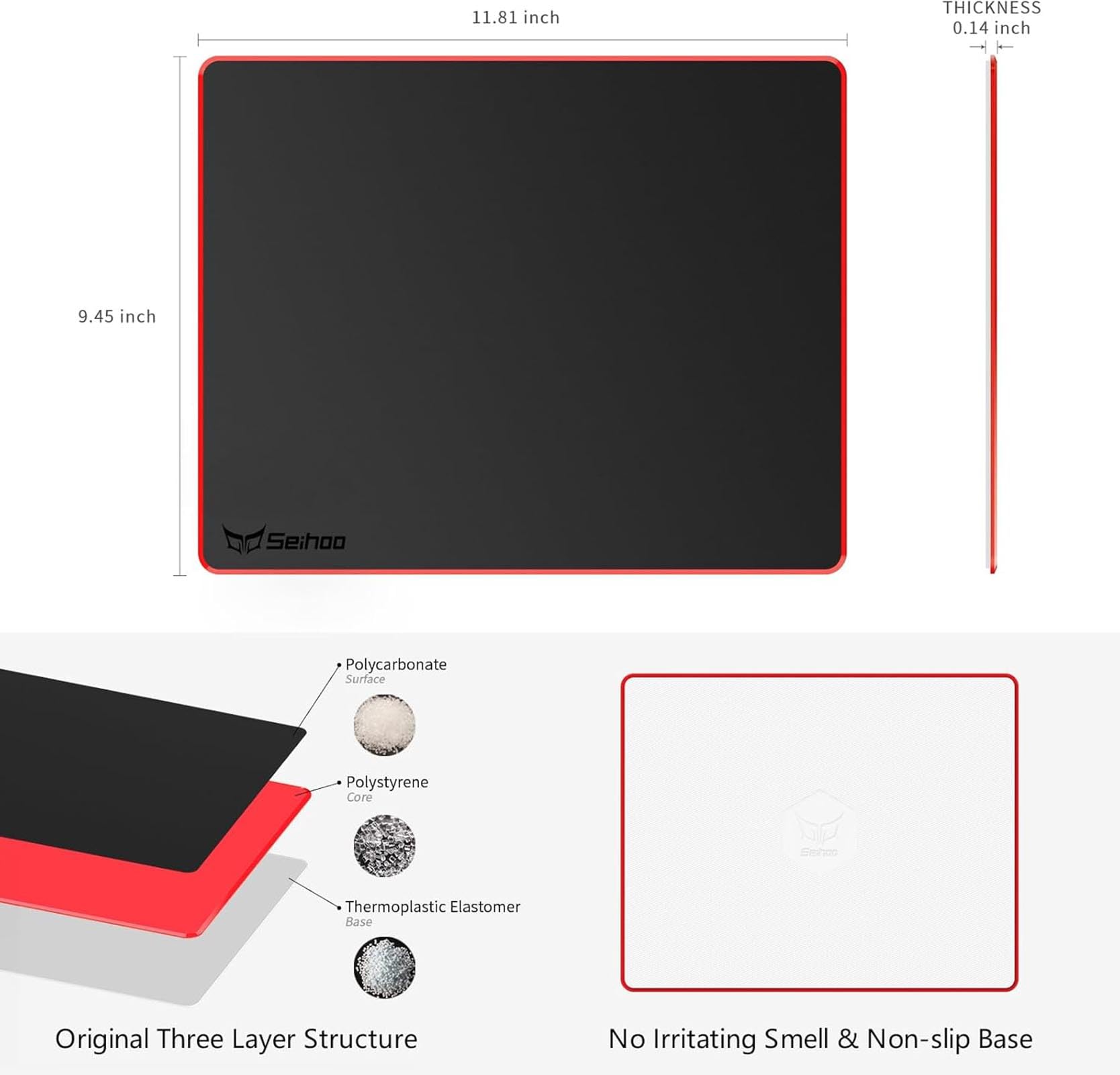 Seihoo Mouse Pad, Resin Hard Surface Mouse Mat Polymer Silicone Bottom Gaming Mousepad No Smell