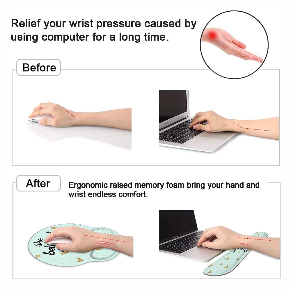 Keyboard Wrist Rest and Mouse Pad Wrist Rest Support Set with Coasters, She Believed She Could So