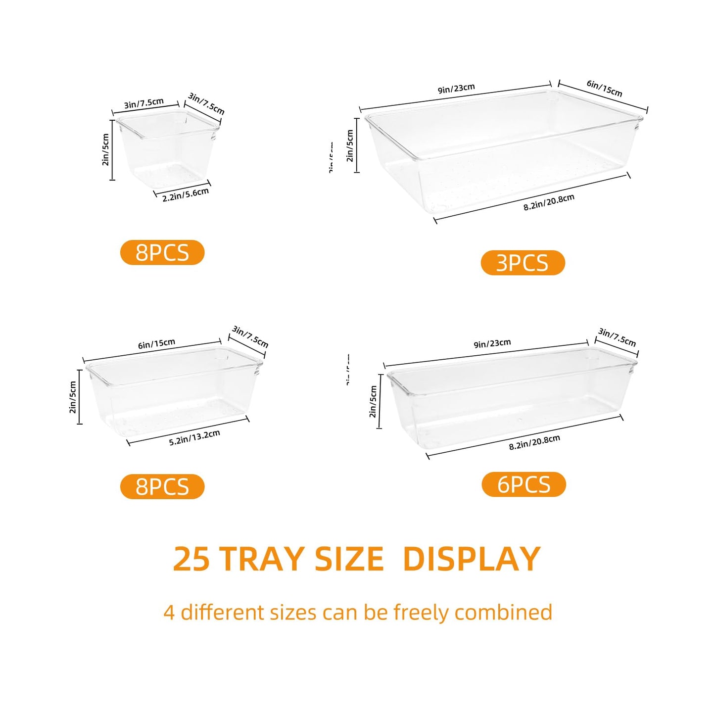 Trotianingyu Clear Acrylic Drawer Organizers Set Storage for Makeup, Office Desk Small Vanity Trays