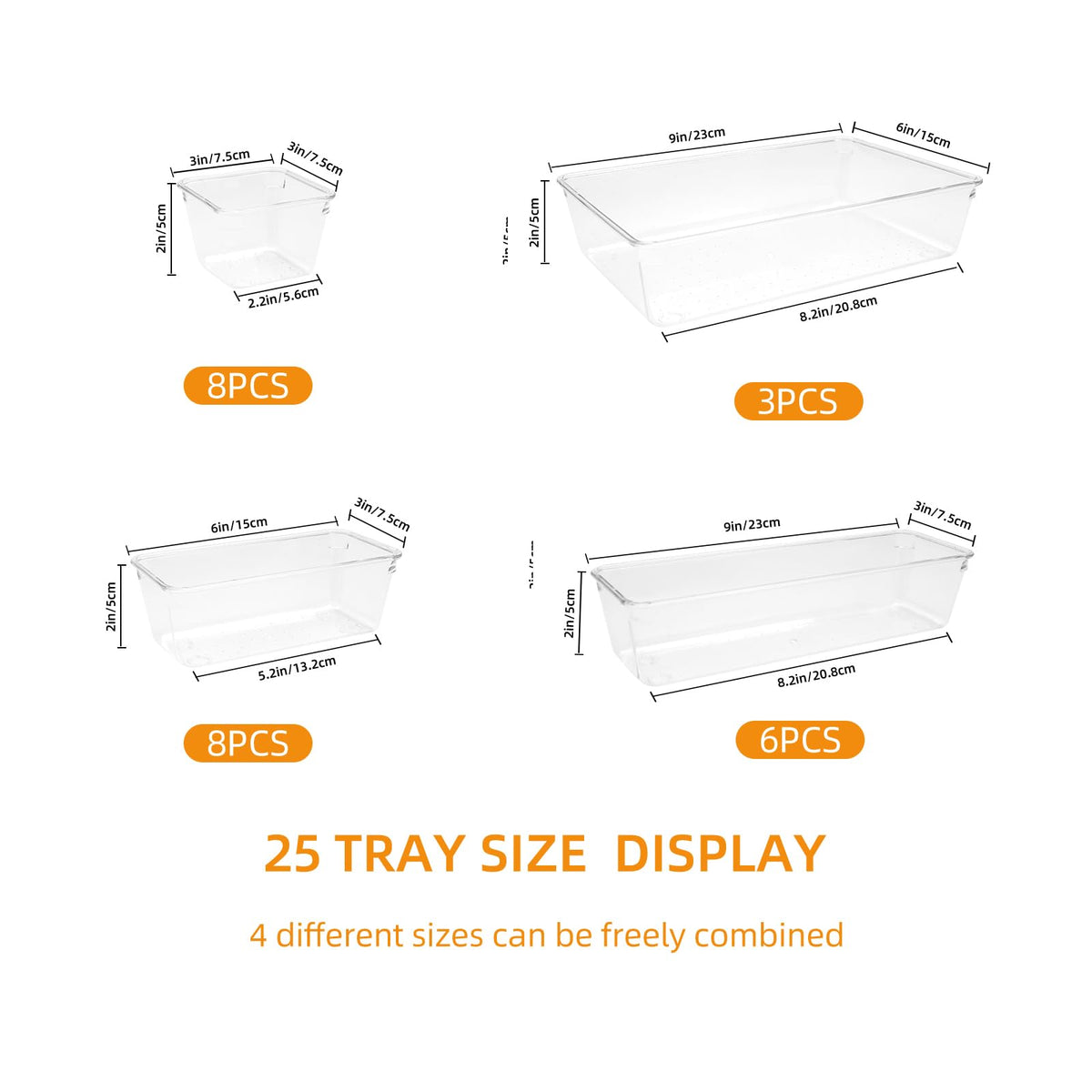 Trotianingyu Clear Acrylic Drawer Organizers Set Storage for Makeup, Office Desk Small Vanity Trays