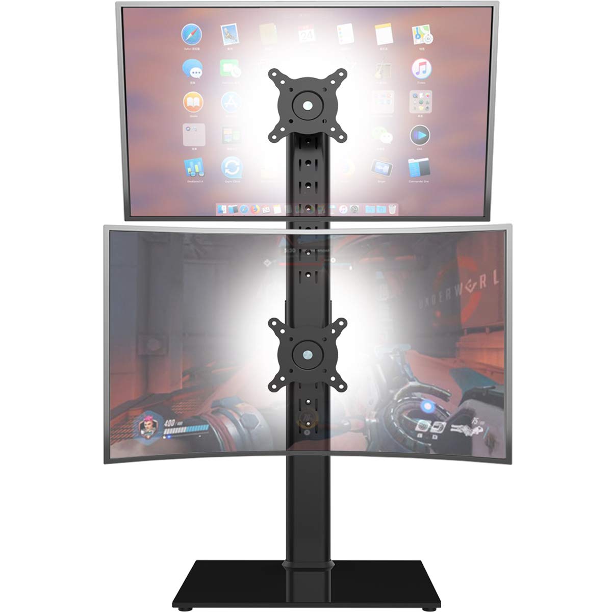 Dual Monitor Stand - Vertical Stack Screen Free-Standing Monitor Riser Fits Two 13 to 34 Inch