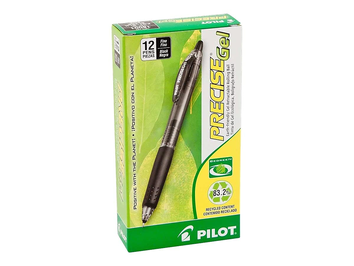 PILOT Precise Gel BeGreen Refillable & Retractable Rolling Ball Pens, Fine Point, Black Ink