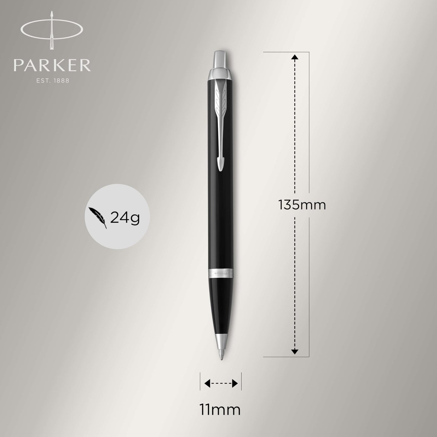Parker IM Ballpoint Pen, Black Lacquer Chrome Trim with Medium Point Blue Ink Refill (1931665)