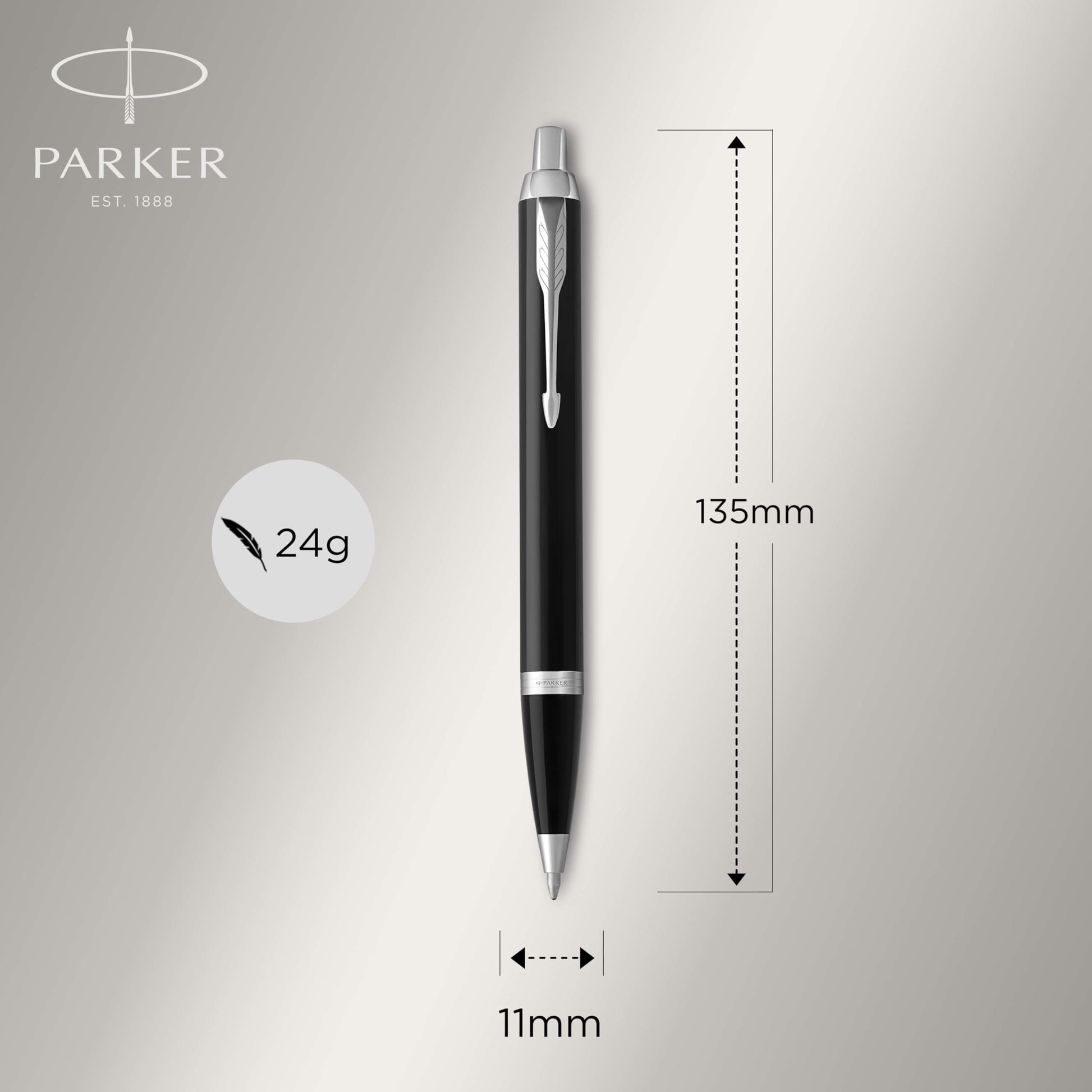 Parker IM Ballpoint Pen, Black Lacquer Chrome Trim with Medium Point Blue Ink Refill (1931665)