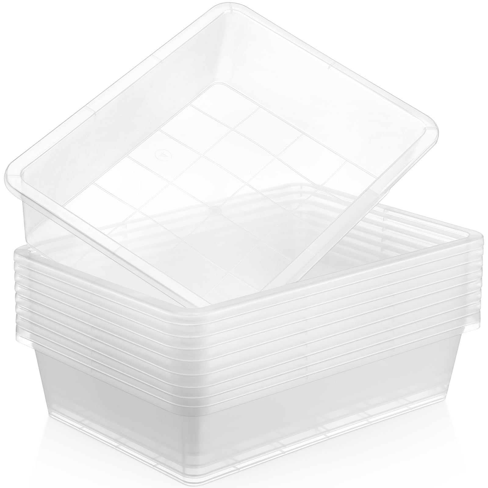 Hoteam 10 Pack Flat Bins Paper Trays,Clear,13.78 X 9.84 X 3.15 Inch