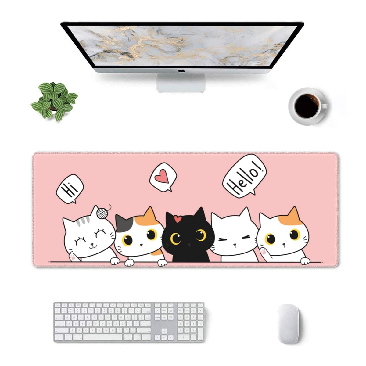 Pink Cute Kittens Cat Gaming Mouse Pad Large XL Girls Kawaii Desk Mat Long Extended Pads Big