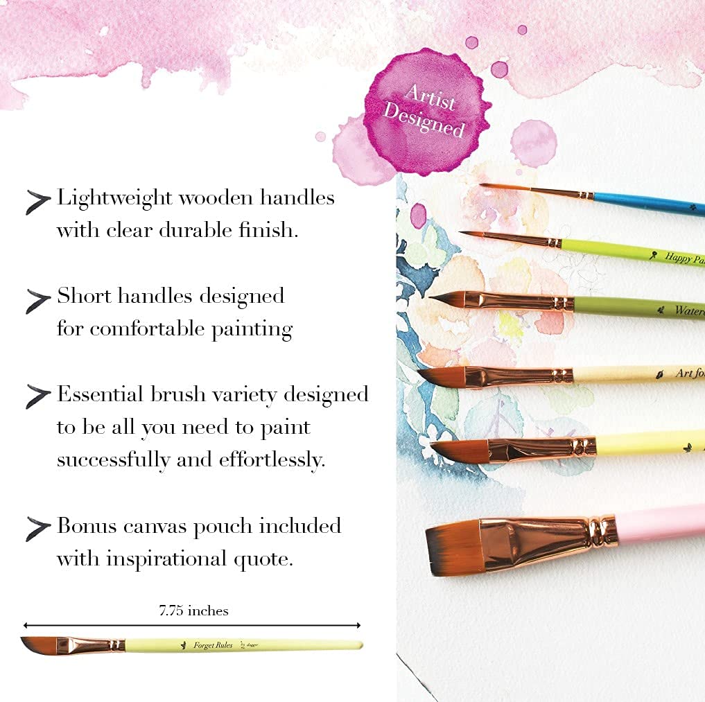 Travel Watercolor Brushes by Kristy Rice + Pouch-Set of 6 Watercolor Paint Brushes for Beginners &