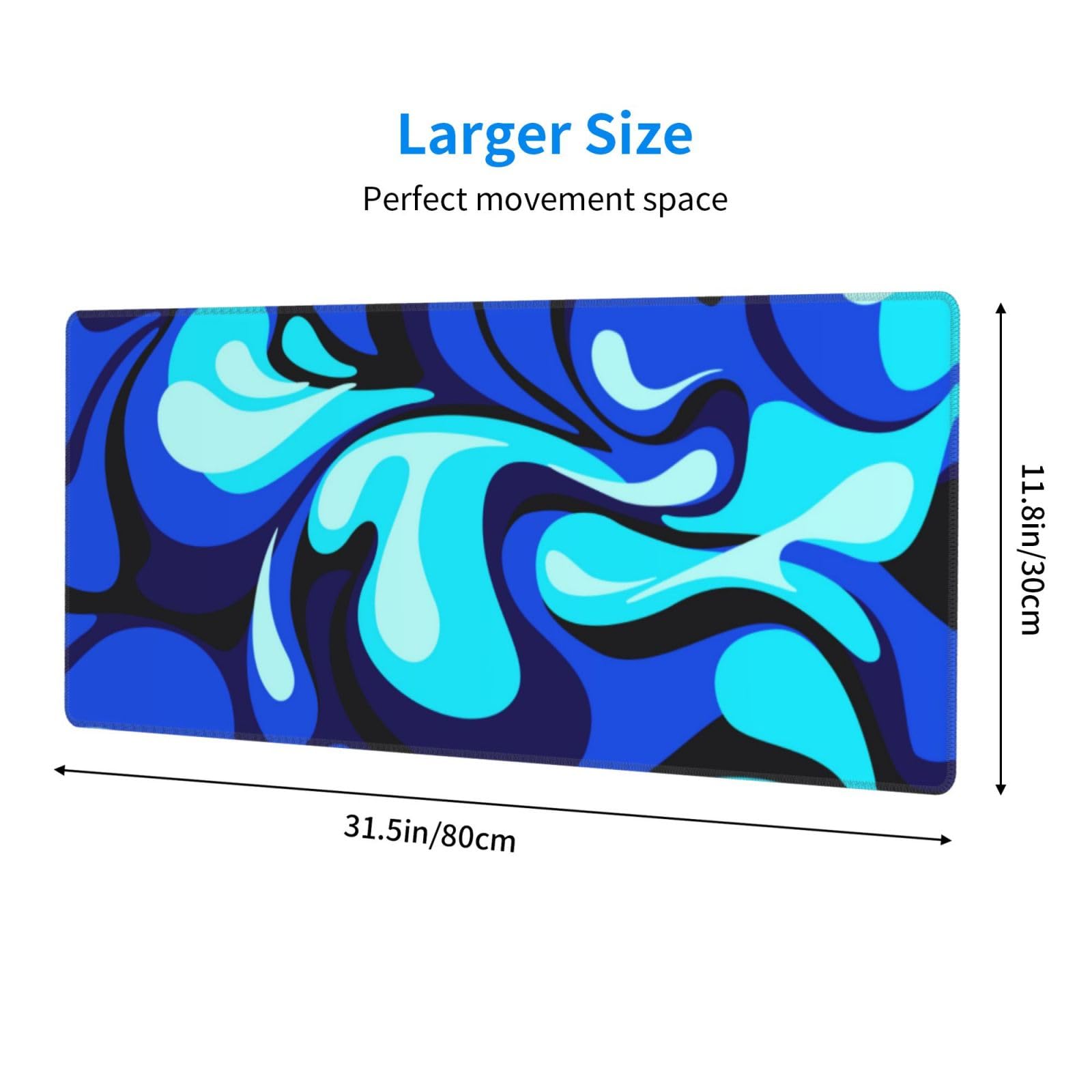 Camo Cool Liquid Large Gaming Mouse Pad, Abstract Fluid Extended Keyboard Mouse Mat, Long Blue and