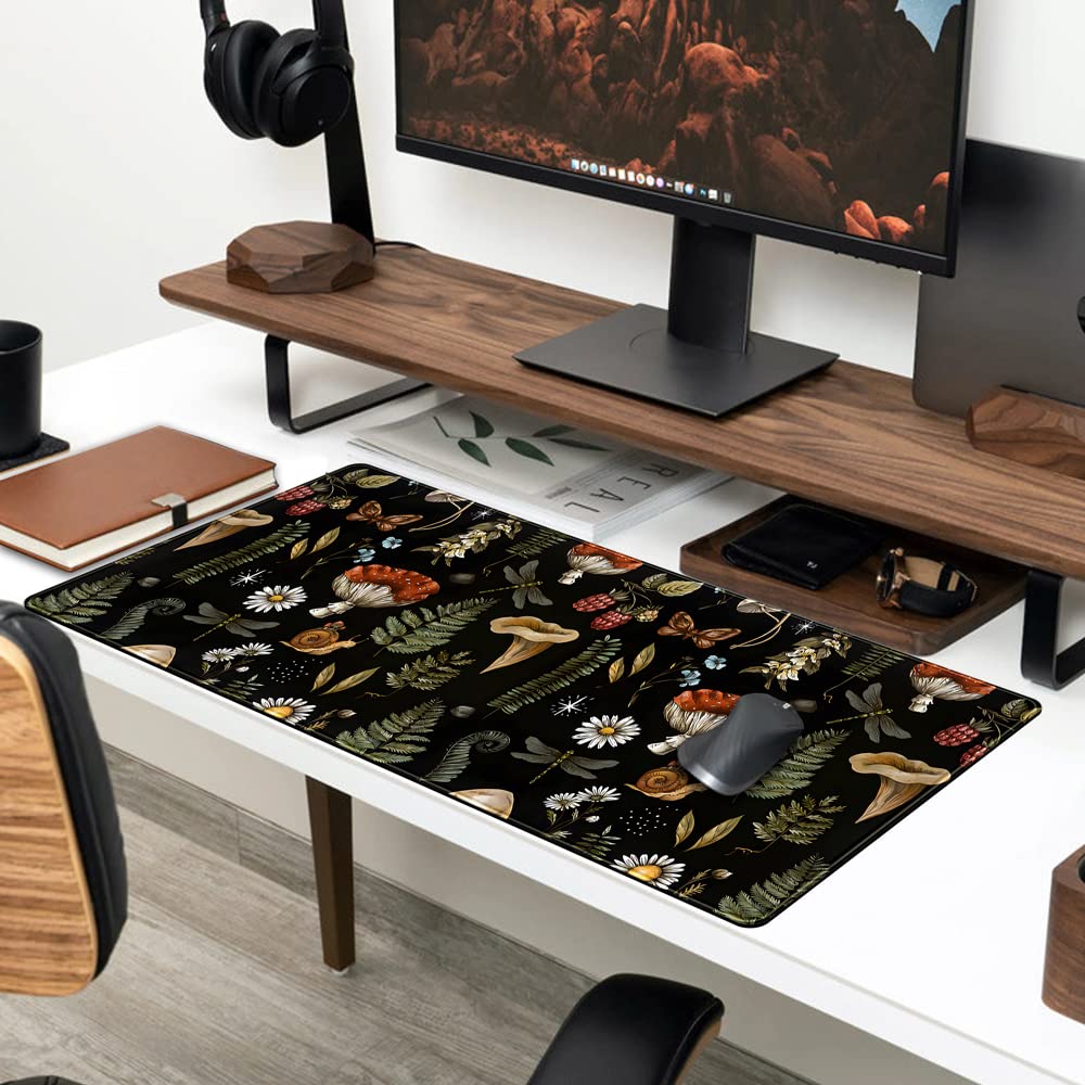Black Mouse Pad Cottage Core Aesthetic Mouse Pads Mushroom Desk Pad Vintage Mouse Pad Forest Magic