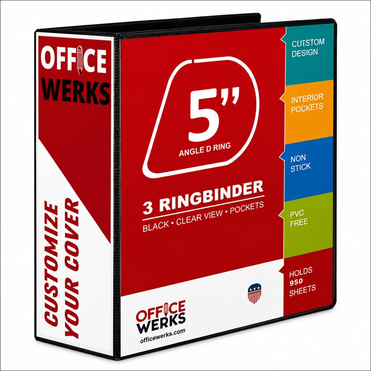 3 Ring Binders, 5" Capacity D-Rings, 8.5" x 11" Presentation Folder with Pockets, Durable Non-Stick