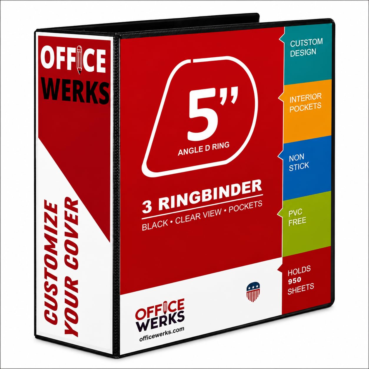 3 Ring Binders, 5" Capacity D-Rings, 8.5" x 11" Presentation Folder with Pockets, Durable Non-Stick