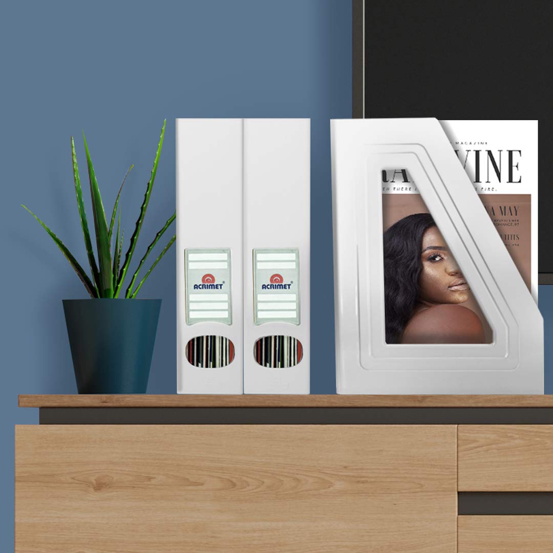 Acrimet Magazine File Holder, Vertical Desk Organizer, White, 2 Pack