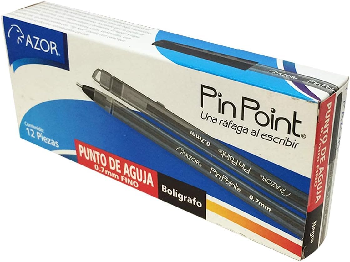 AZOR Pin Point Fine Tip 0.7 mm Ballpoint Pens Black Ink, 12 Pack
