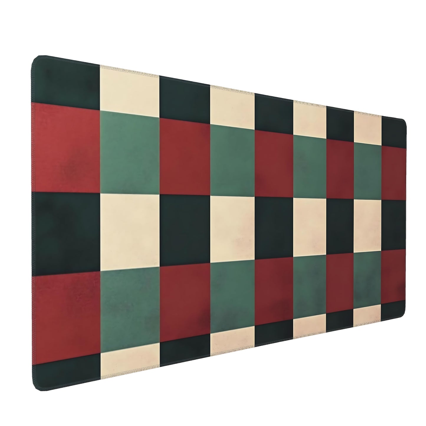 Cute Aesthetic Checkered Gaming Mouse Pad, Earth Tone Boho Desk Mat with Anti-Slip Base & Stitched