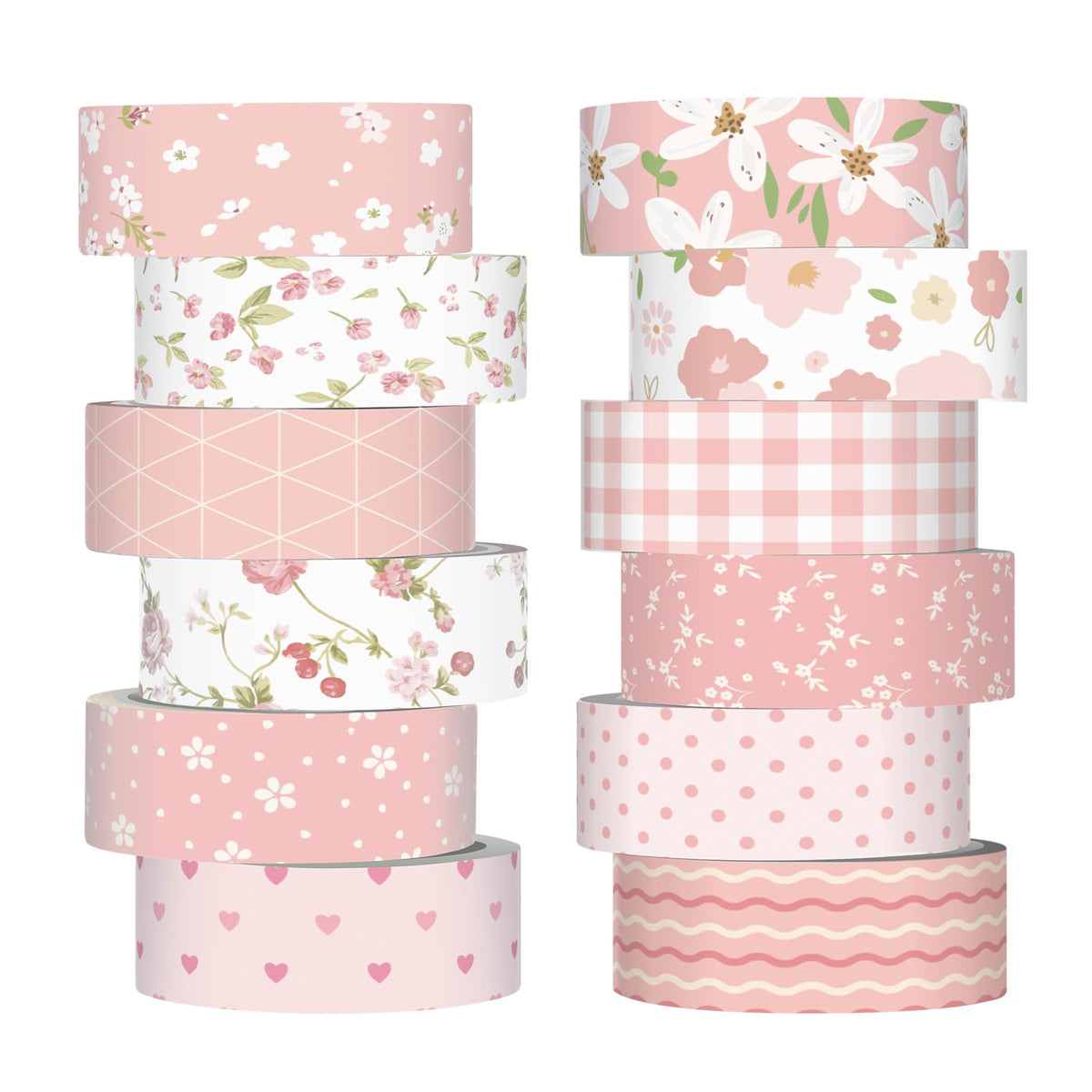 YooNotee 12 Rolls Floral Washi Tape Set,Pink,Sweet