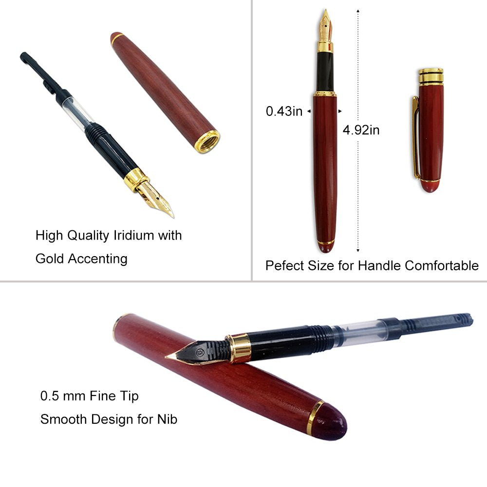3 Pcs Wooden Pens Set with Gift Case/Best Writing Fountain Fancy Ballpoint Pen and Luxury Gel Pen