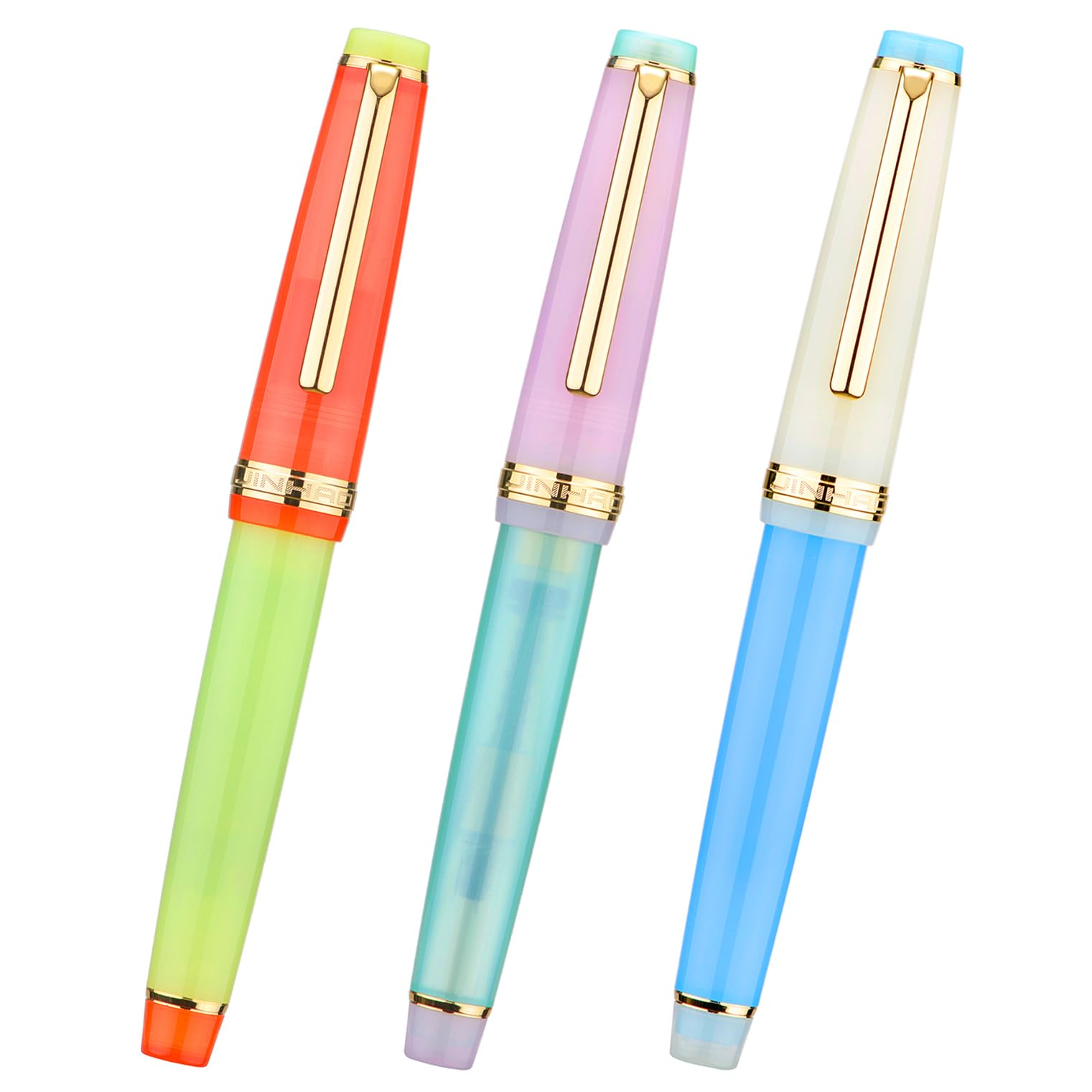 3 Jinhao 82 Fountain Pen Transparent Mixed Macaron Color Acrylic Extra Fine Point Gold Trim with