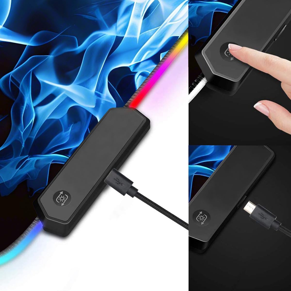 RGB Gaming Mouse Pad with Coffee Coaster, XXL Large Glowing LED Mousepad, Anti-Slip Rubber Base