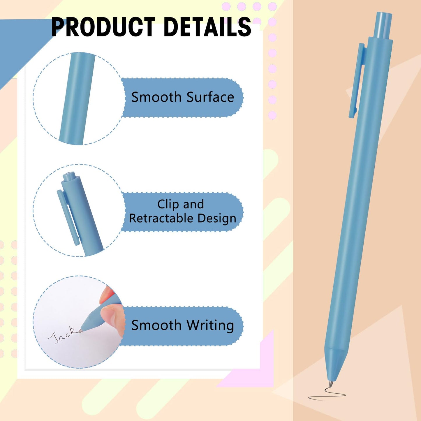 Fulmoon 50 Pcs Cute Pens Retractable 1.0mm, Light Blue Black Ink