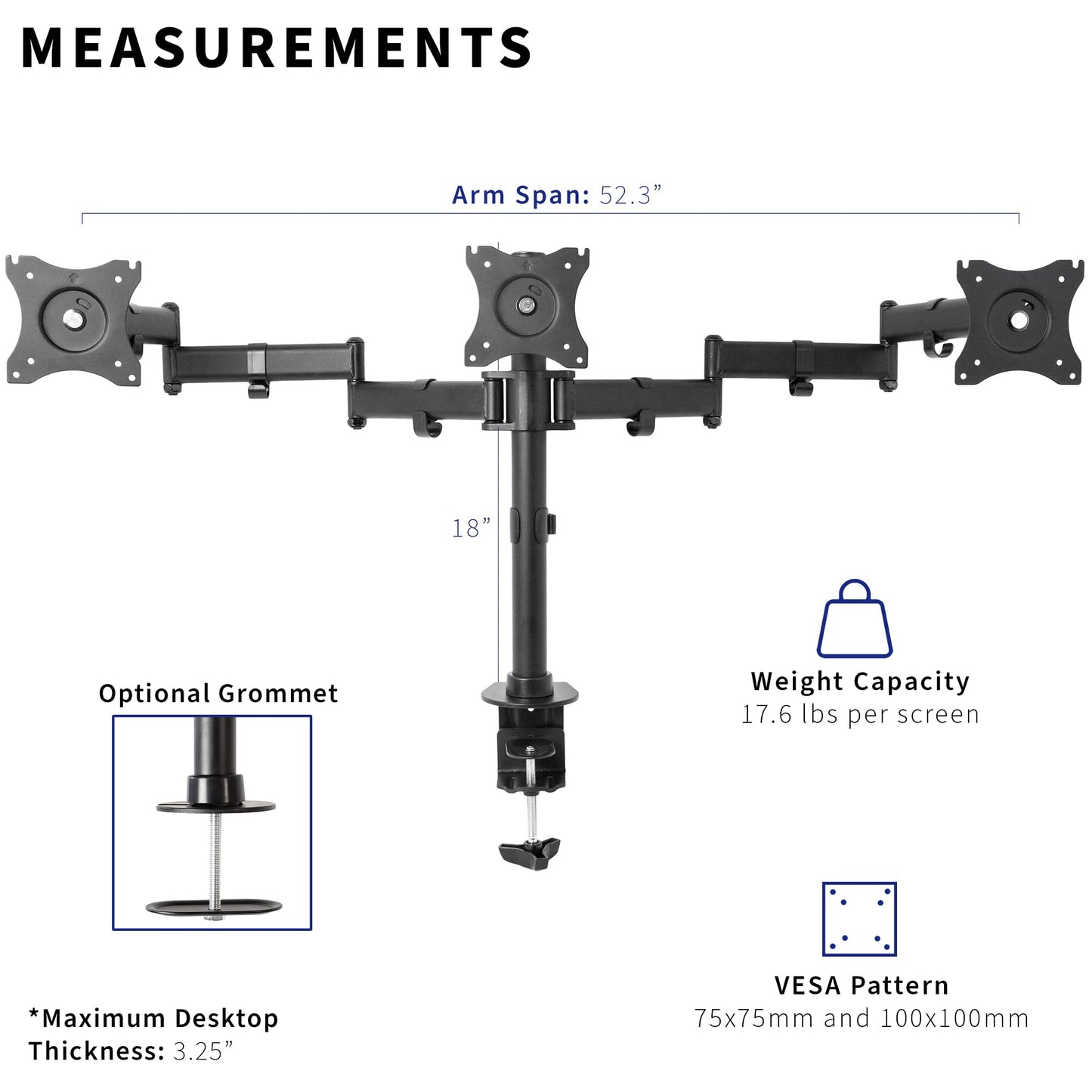 VIVO Triple Monitor Adjustable Heavy Duty Mount, Articulating Stand for 3 LCD Screens up to 24