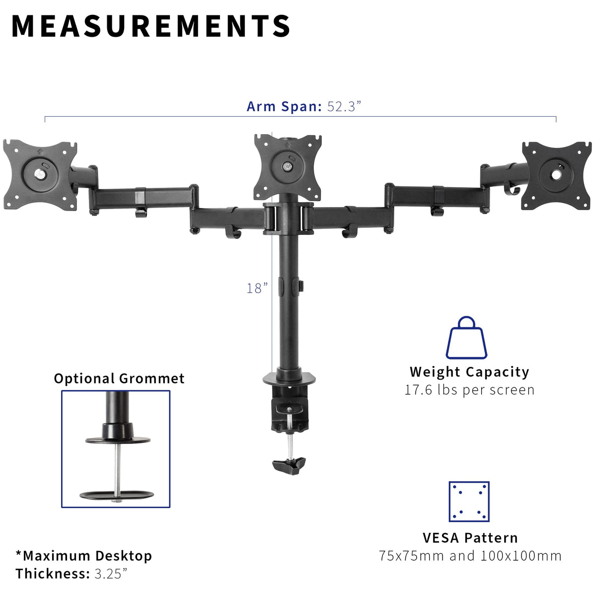 VIVO Triple Monitor Adjustable Heavy Duty Mount, Articulating Stand for 3 LCD Screens up to 24