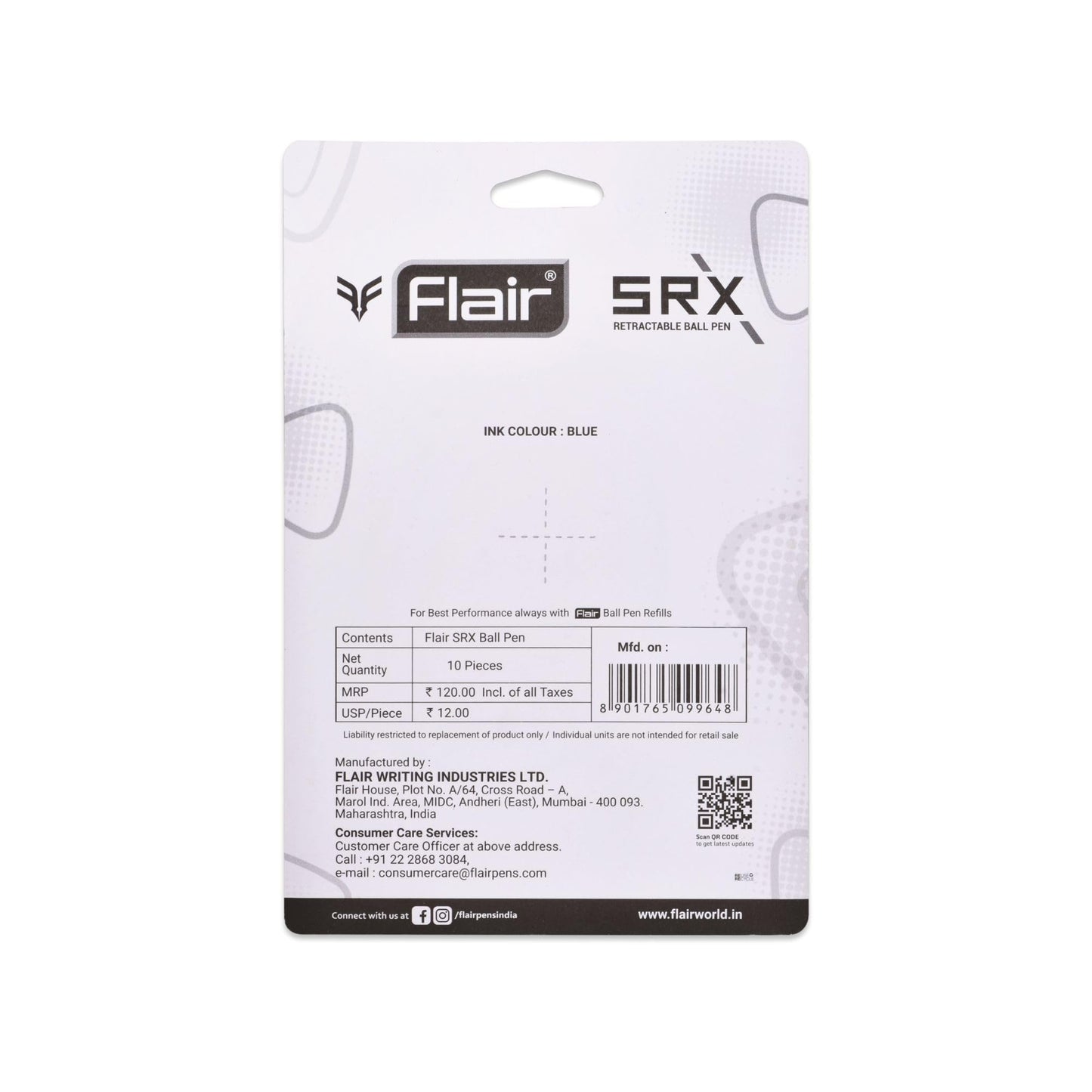 FLAIR Srx 0.7mm Retractable Ball Pen Wallet Pack | Triangular Body Design For Better Grip | Light