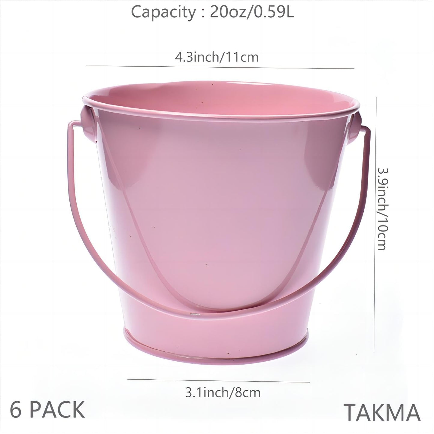 TAKMA Small Metal Buckets with Handle, 6 Pack 4.3 Inch Colored Galvanized Bucket for