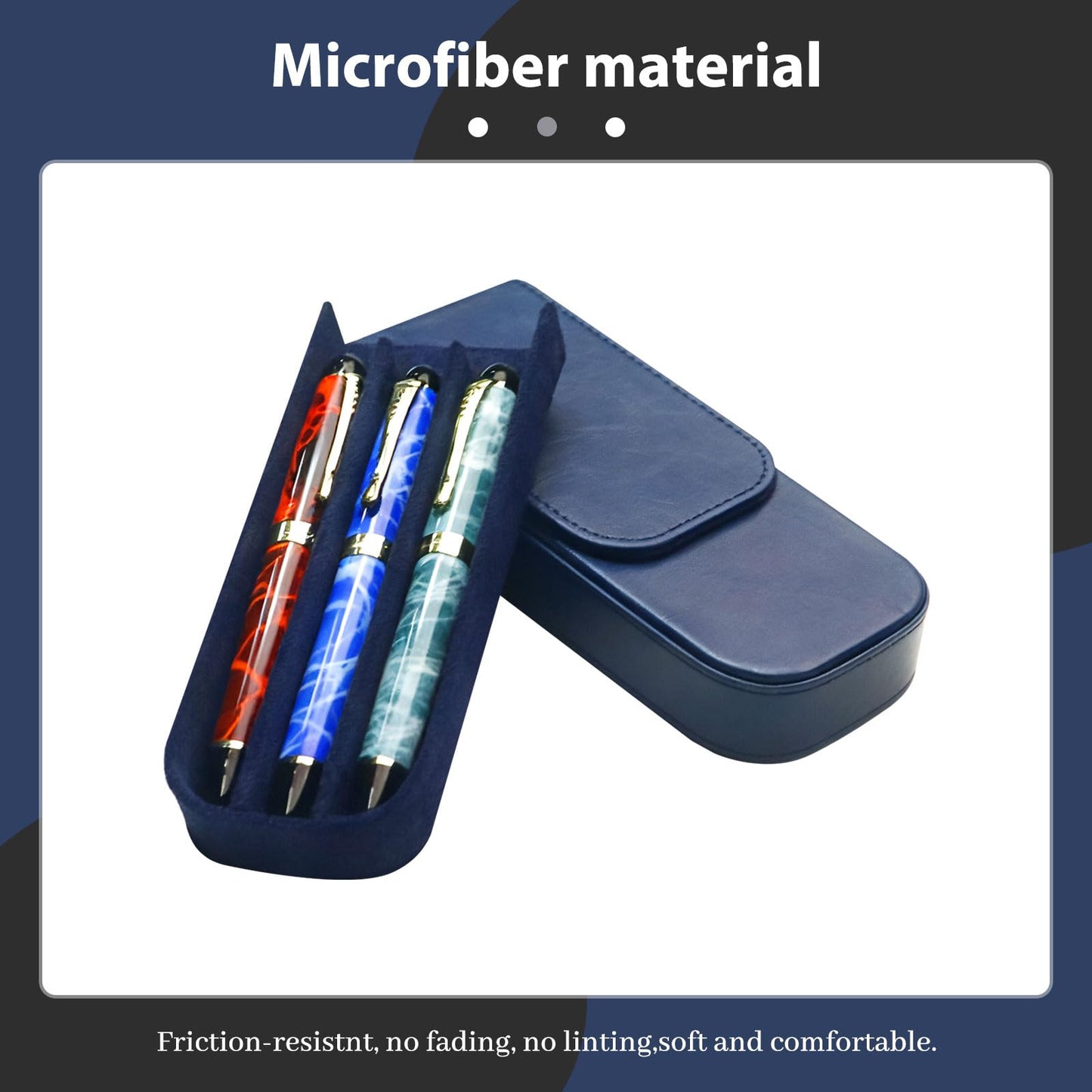 MIVLXLX 3 Slot Fountain Pen Case, Handmade Magnetic,Christmas Gift (blue)