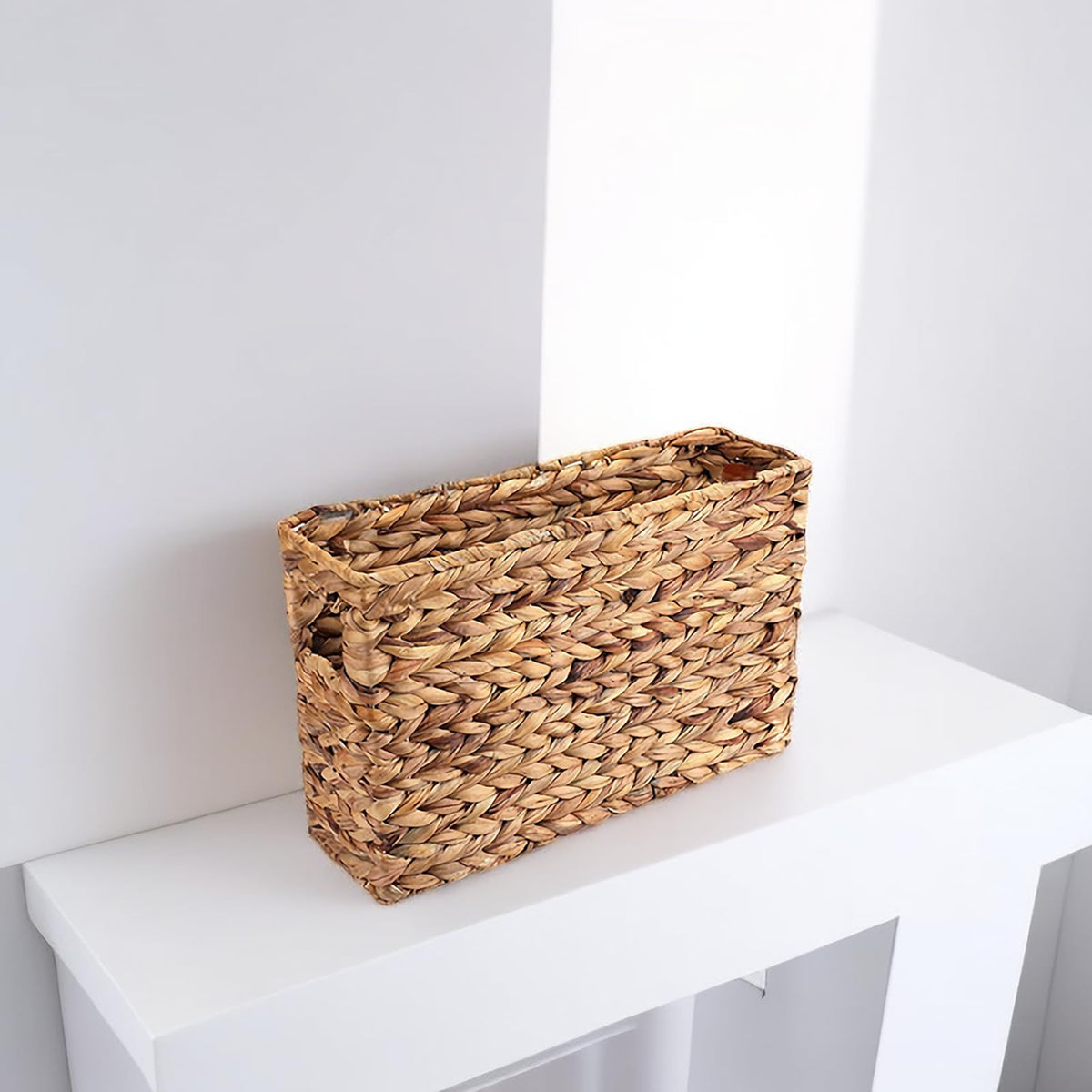 Yesland Hand-Woven Narrow Water Hyacinth Holder Wicker Basket, 15.5 x 5.5 x 9.75 Inch Decorative