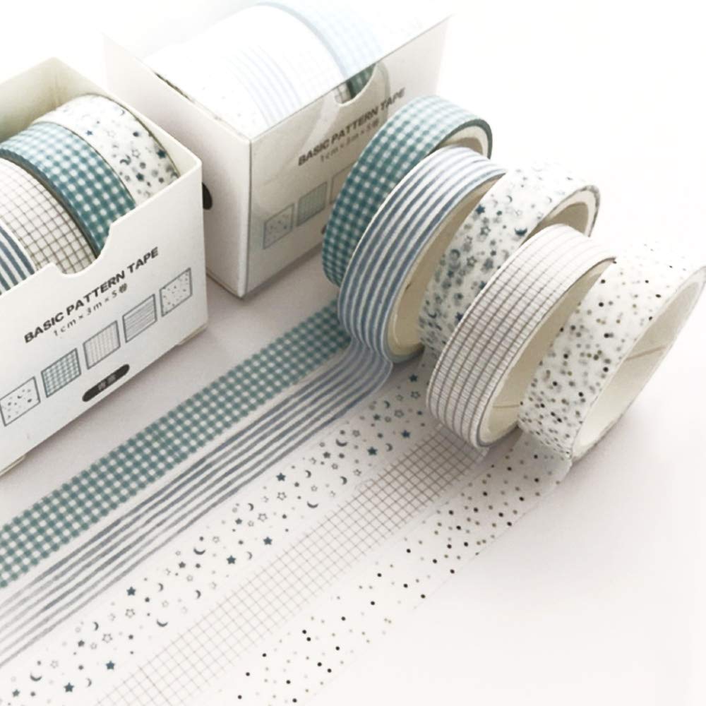 YUBX 5 Rolls Washi Tape Set Creative Basic Skinny Decorative Tapes for Arts, DIY Crafts, Journals