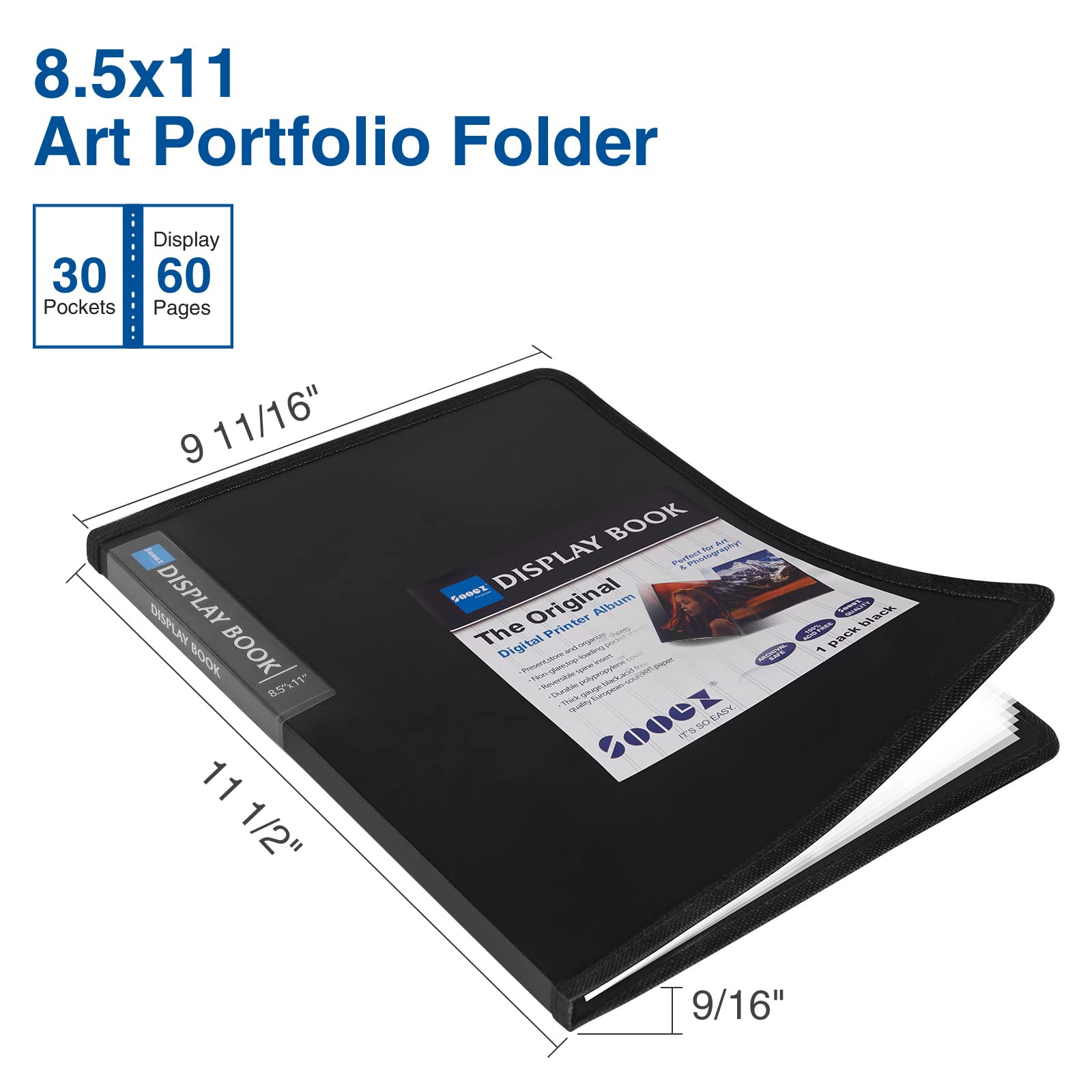 Sooez 30-Pocket Binder with Plastic Sleeves 8.5x11,Heavy Duty Art Portfolio