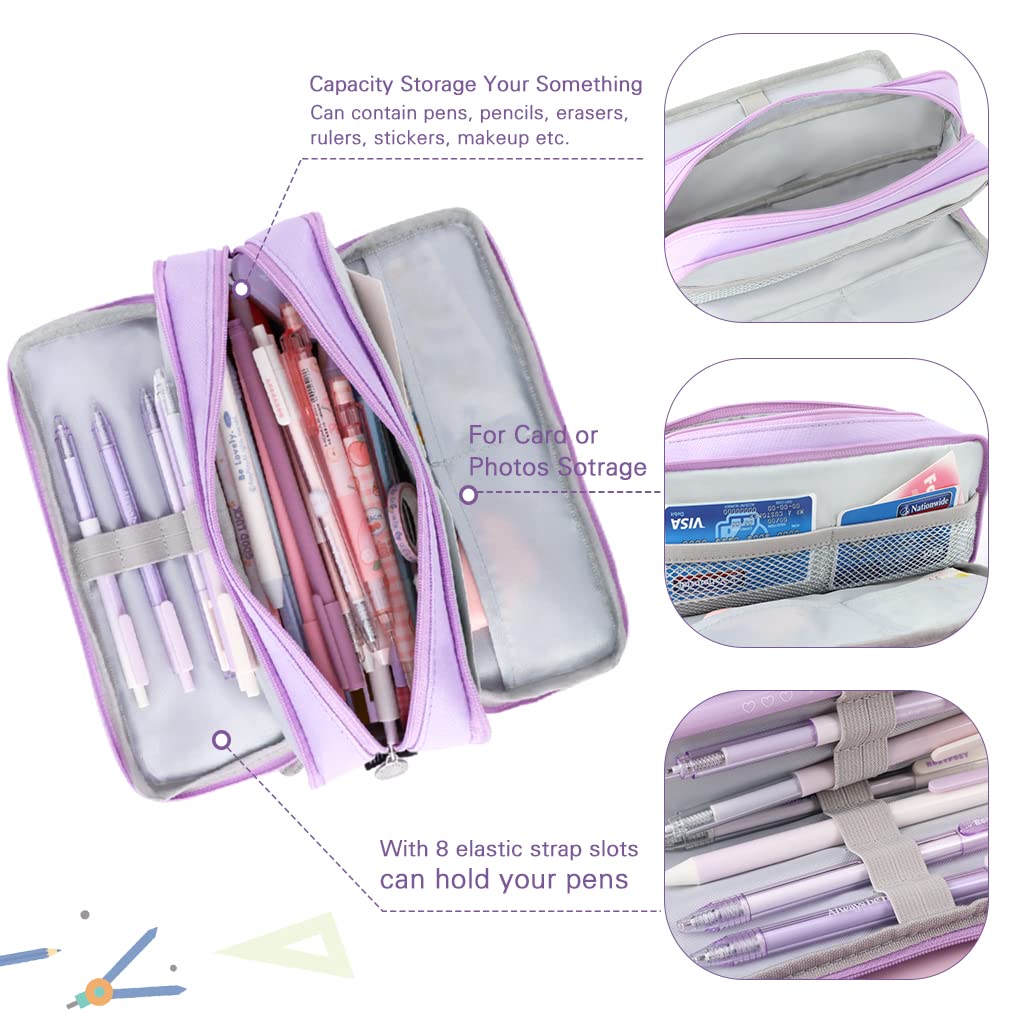 iSuperb Large Pencil Case 3 Compartments Pencil Pouch Big Capacity Pencil Bag for Kids Teen Girls