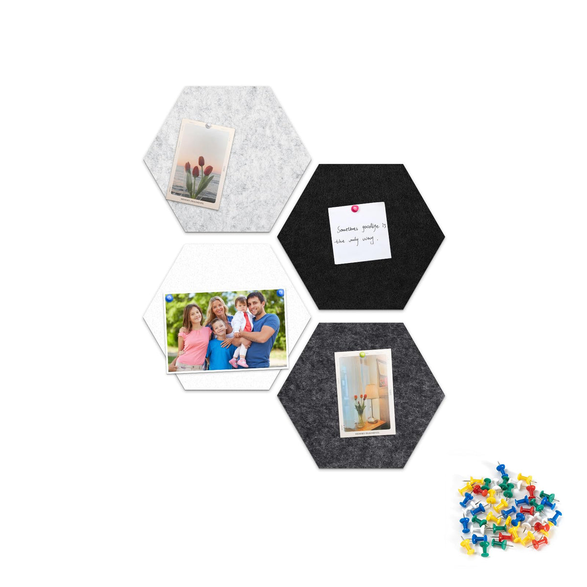 Uoisaiko 4 Pack Hexagon Felt Bulletin Board Tiles - 12" Large Thick Pin Board for Walls with 30