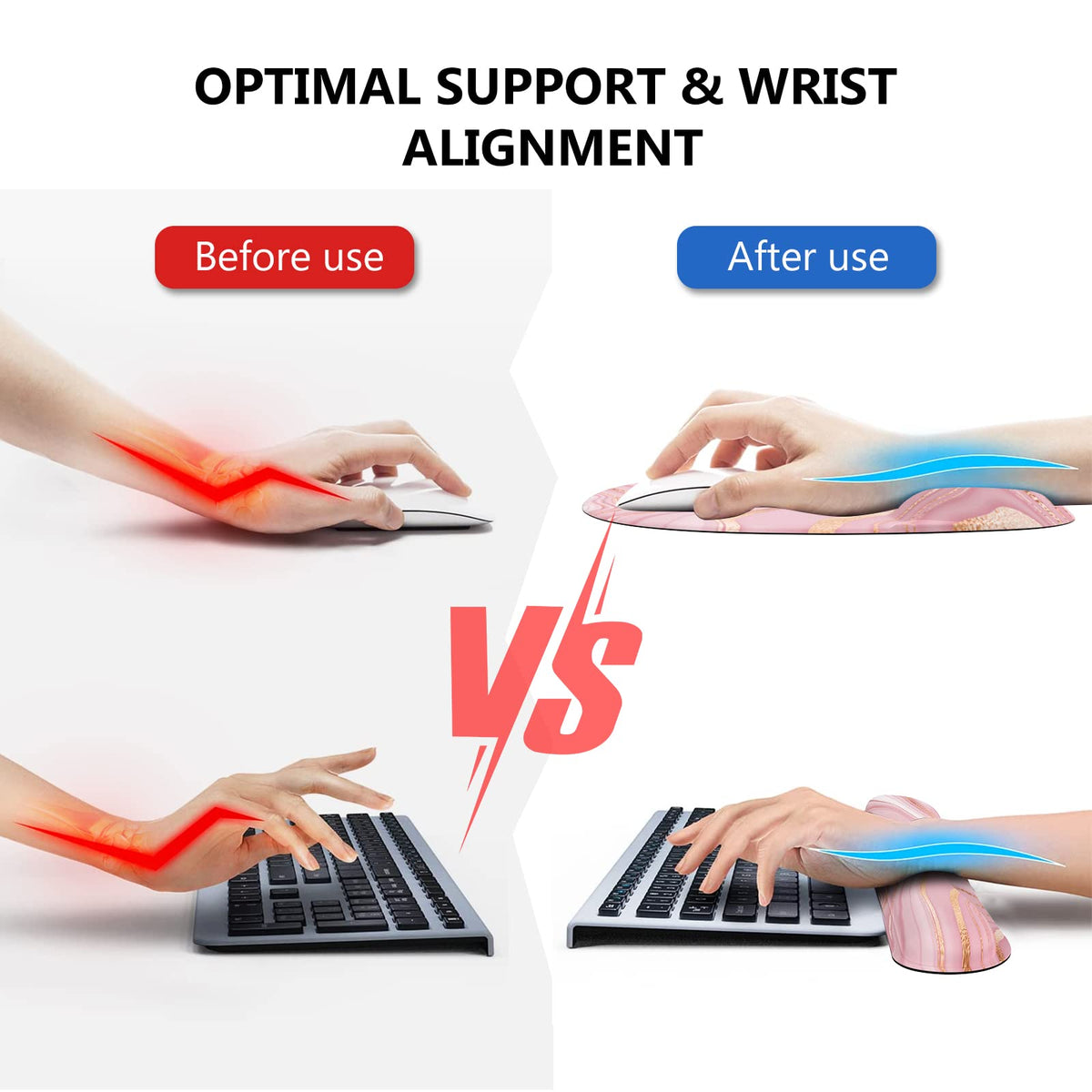 Anyshock Light Pink Desk Mat Set, Mouse Pad and Keyboard Wrist Rest, Ergonomic Mouse Pad with Wrist
